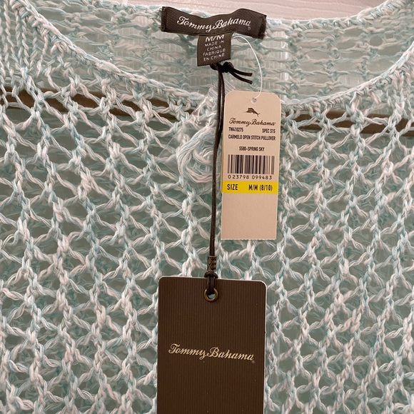 NWT Tommy Bahama size Medium Carmelo Open Stitch Pullover Sweater - Spring Sky - Picture 3 of 7